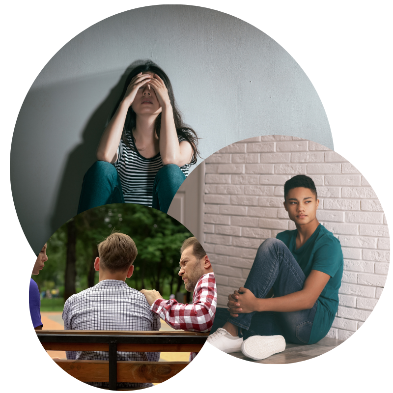 Alpha8 (800 × 800 px) Three circular images showing teens struggling and needing Austin teen mental health treatment